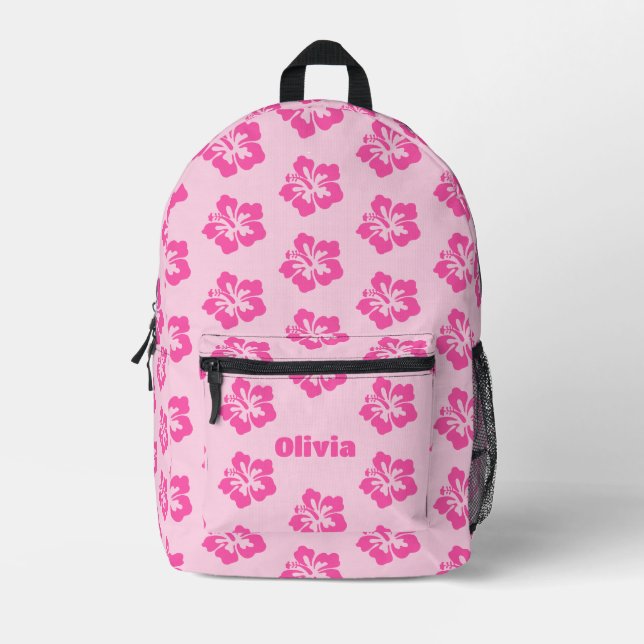Preppy Backpack, Pink School Supplies Printed Backpack (Front)