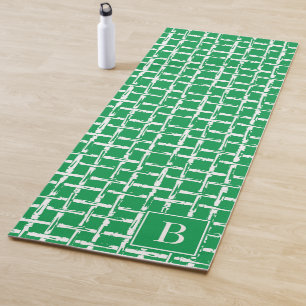 Preppy Bamboo – Green Lattice Monogram  Yoga Mat