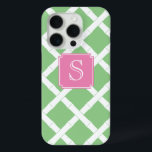 Preppy Bamboo Trellis Pattern Apple Green And Pink iPhone 15 Pro Case<br><div class="desc">Smart Phone design with bamboo trellis pattern. Shown here in green and white but you can change the green to any colour you want by entering the design tool and changing the background colour. You can access the design tool where it says "click (tap) to customise further" underneath the text...</div>
