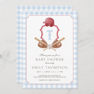 Preppy Baseball Crest Baby Shower Invitation