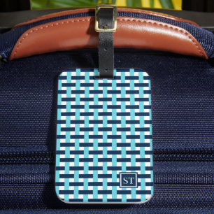 Preppy Basket Weave – Navy & Turquoise Monogram Luggage Tag