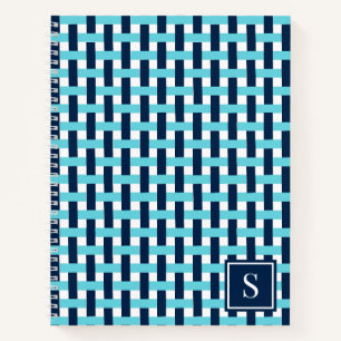 Preppy Basket Weave – Navy & Turquoise Monogram Notebook
