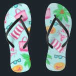 Preppy Beach Scene Coastal Bikini Palm Tree Flip Flops<br><div class="desc">These preppy beach flip flops are the perfect favour for a girl's weekend,  wedding,  or reunion. This beach scene with beach bags,  bikinis,  palm trees,  sunglasses,  beach bags,  and beach hats can be found on other products in my store,  PageCreativeDesigns.</div>