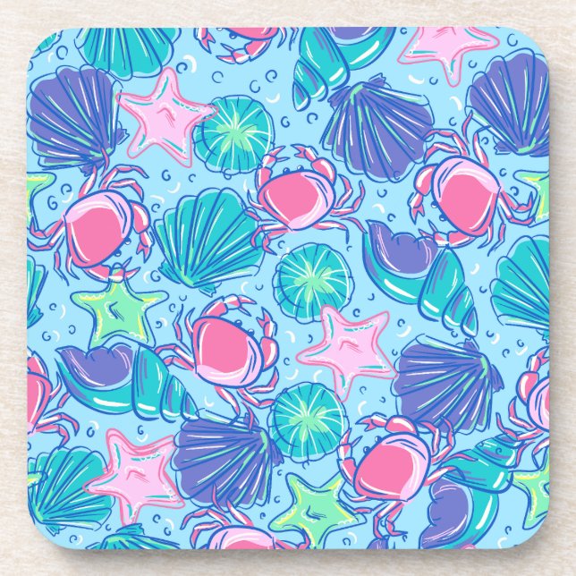 Preppy Beach Shell Crab Coaster (Front)