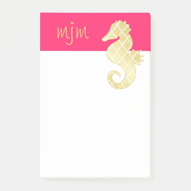 Preppy Beach Tropical Seahorse Pink Post-it Notes (Front)