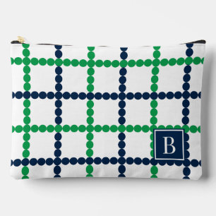 Preppy beaded Windowpane Green & Navy Accessory Pouch