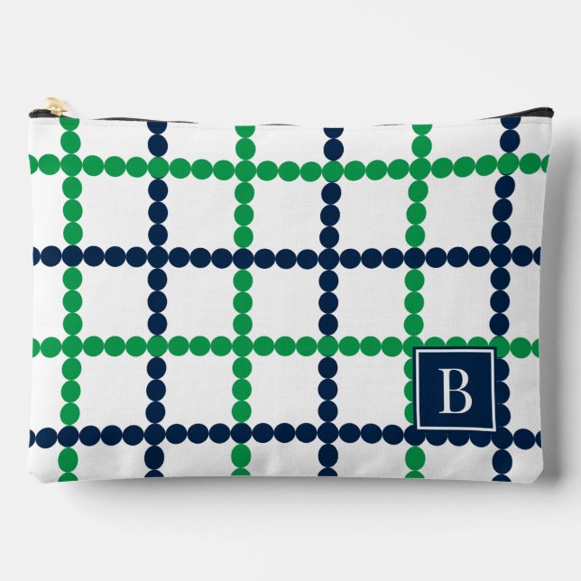 Preppy beaded Windowpane Green & Navy             Accessory Pouch (Front)