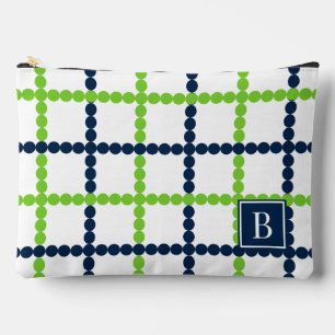 Preppy beaded Windowpane - Lime & Navy             Accessory Pouch