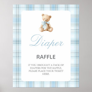 Preppy Bear Baby Shower Boy Diaper Raffle sign