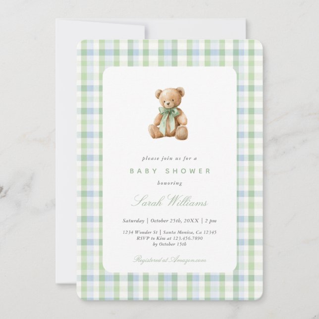 Preppy Bear Baby Shower Boy Invitation (Front)