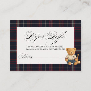 Preppy Bear Baseball Baby Shower Diaper Raffle Enclosure Card