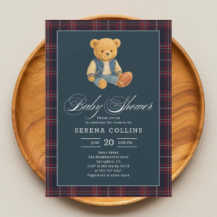 Preppy Bear Football Baby Shower Invitation