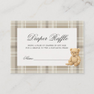 Preppy Bear Neutral Baby Shower Diaper Raffle Enclosure Card