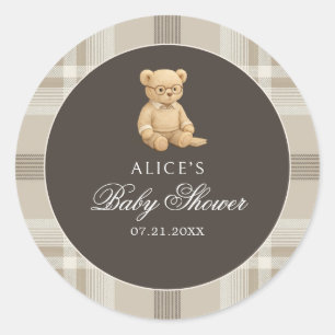 Preppy Bear Soft Neutral Baby Shower Classic Round Sticker