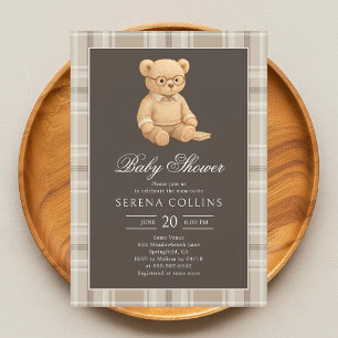 Preppy Bear Soft Neutral Baby Shower Invitation