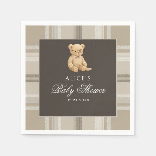 Preppy Bear Soft Neutral Baby Shower Napkin (Front)