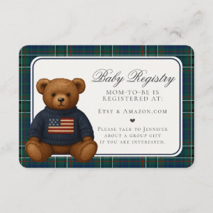 Preppy Bear Tartan Plaid Boy Baby Registry Card