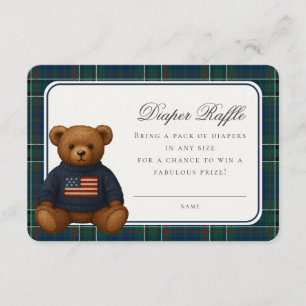 Preppy Bear Tartan Plaid Boy Diaper Raffle Card
