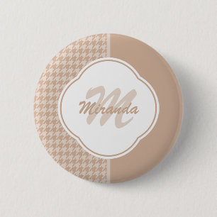 Preppy Beige and Tan Houndstooth Monogram and Name 6 Cm Round Badge