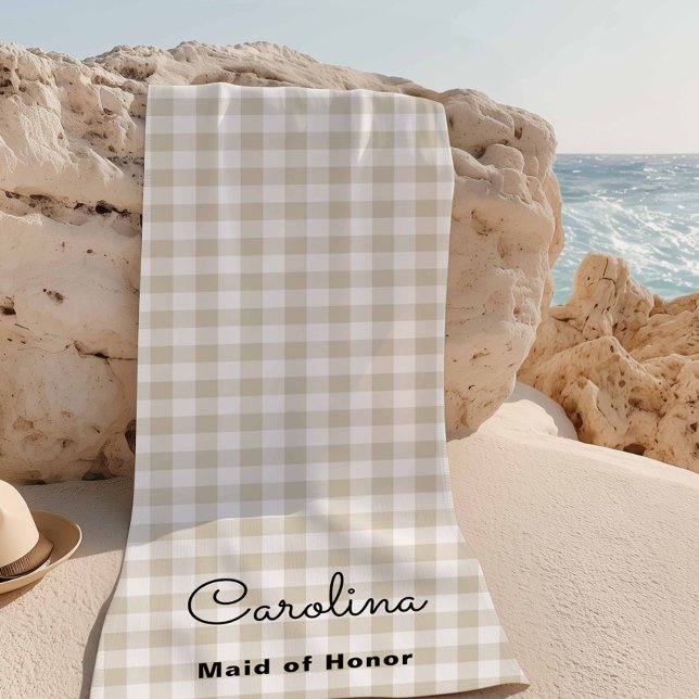 Preppy Beige Chequered Bridesmaid Proposal Beach Towel (Creator Uploaded)