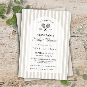 Preppy Beige Tennis Country Club Baby Shower Invi Invitation