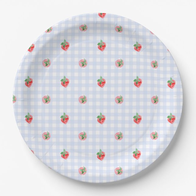 Preppy Berry First Birthday Watercolor Strawberrie Paper Plate (Front)
