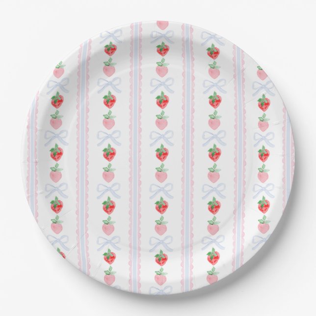Preppy Berry First Birthday Watercolor Strawberrie Paper Plate (Front)