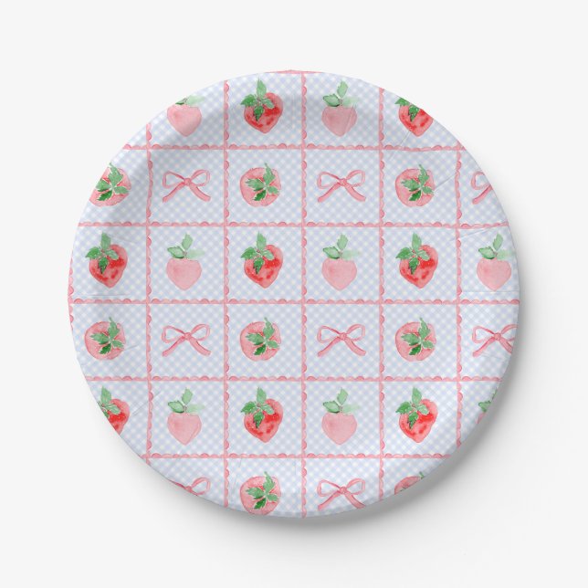 Preppy Berry First Birthday Watercolor Strawberrie Paper Plate (Front)