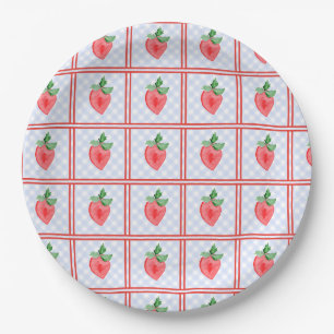 Preppy Berry First Birthday Watercolor Strawberrie Paper Plate