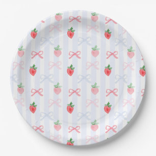 Preppy Berry First Birthday Watercolor Strawberrie Paper Plate