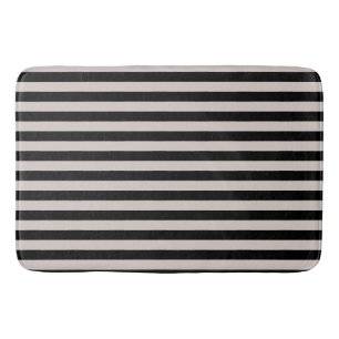 Preppy Black and Sand Stripes Geometric Pattern Bath Mat