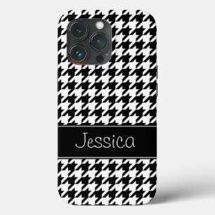 Preppy Black and White Houndstooth Personalised iPhone 13 Pro Case