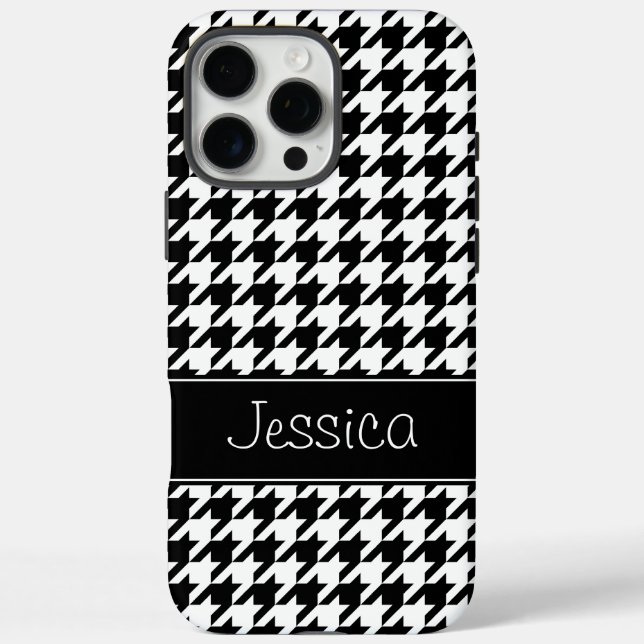 Preppy Black and White Houndstooth Personalised Case-Mate iPhone Case (Back)