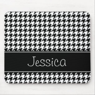 Preppy Black and White Houndstooth Personalised Mouse Mat