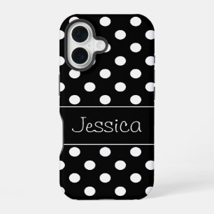 Preppy Black and White Polka Dots Personalised iPhone 16 Case