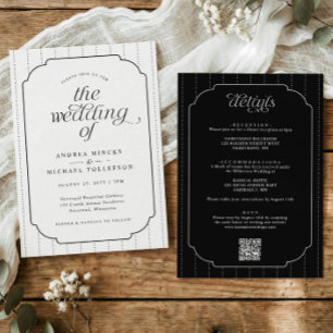Preppy Black and White Striped All in One Wedding Invitation