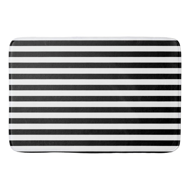  Preppy Black and White Stripes Geometric Pattern Bath Mat (Front)
