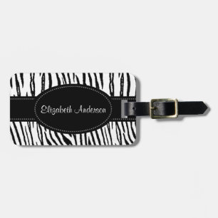 Preppy Black and White Tiger Stripes With Name Luggage Tag