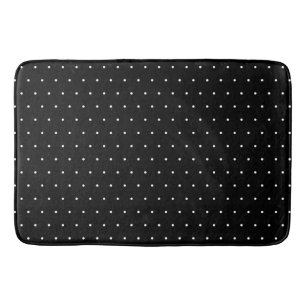 Preppy Black and White Tiny Polka Dots Pattern Bath Mat