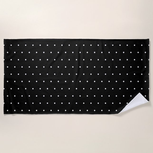  Preppy Black and White Tiny Polka Dots Pattern Beach Towel (Front)