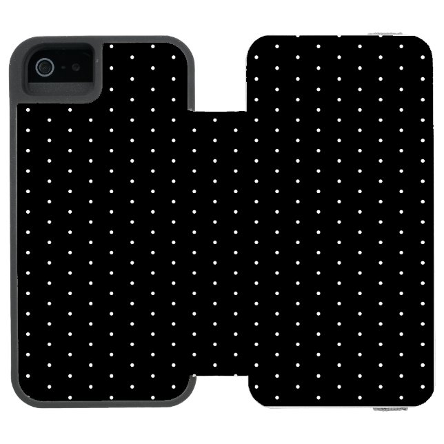  Preppy Black and White Tiny Polka Dots Pattern Incipio iPhone Wallet Case (Folio Open)