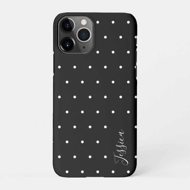  Preppy Black and White Tiny Polka Dots Pattern iPhone Case (Back)