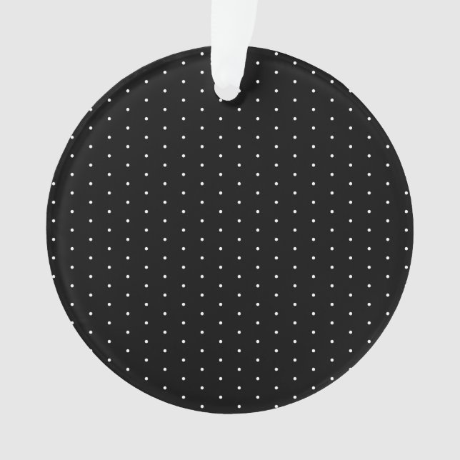  Preppy Black and White Tiny Polka Dots Pattern Ornament (Front)