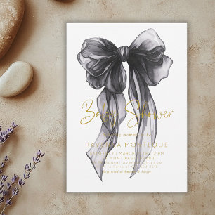 Preppy Black Bow Clean Personalised Baby Shower  Invitation