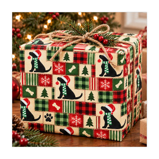 Preppy Black Lab Christmas Ornament Patchwork Wrapping Paper