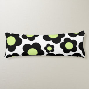 Preppy Black Neon Green Hippie Flower Pattern Body Cushion
