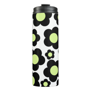 Preppy Black Neon Green Hippie Flower Pattern Thermal Tumbler
