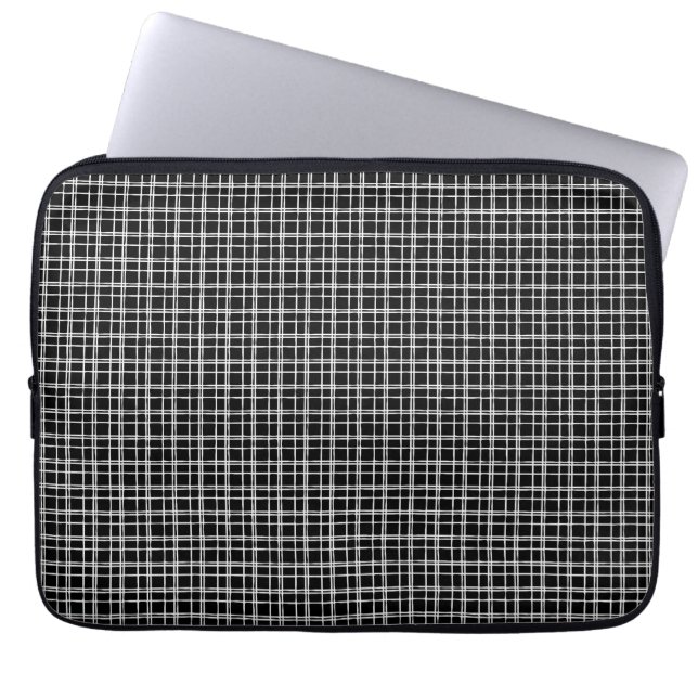 Preppy Black White Pattern Laptop Sleeve (Front)