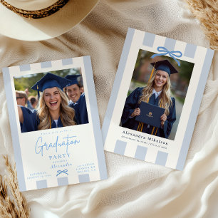 Preppy Blue 2 Photo Graduation Party Invitation