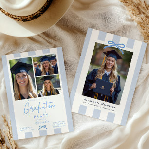 Preppy Blue 4 Photo Graduation Party Invitation